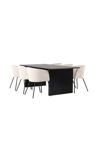 Venture Home Vail Matbord - Svart / Rökt Svart MDF +Berit Stol - Svart / Beige Sammet _6