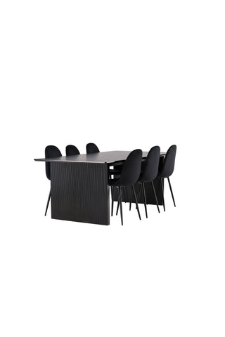 Venture Home Vail Matbord - Svart / Rökt Svart MDF + Polar Matstol - Svarta ben / Svart sammet _6