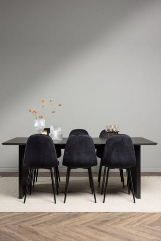 Venture Home Vail Matbord - Svart / Rökt Svart MDF + Polar Matstol - Svarta ben / Svart sammet _6