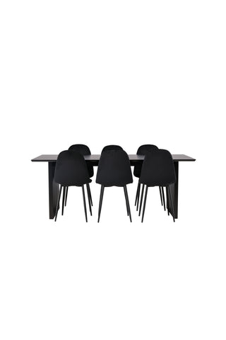 Venture Home Vail Matbord - Svart / Rökt Svart MDF + Polar Matstol - Svarta ben / Svart sammet _6