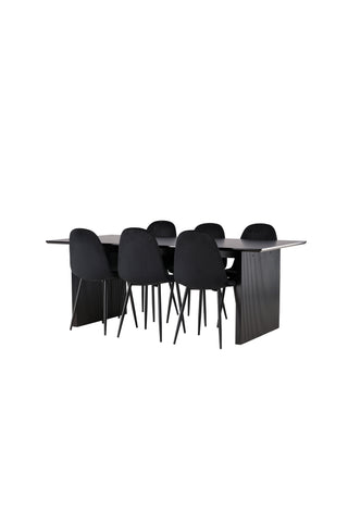 Venture Home Vail Matbord - Svart / Rökt Svart MDF + Polar Matstol - Svarta ben / Svart sammet _6
