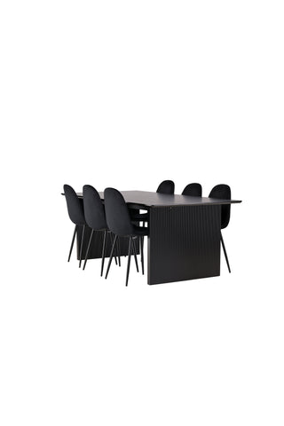Venture Home Vail Matbord - Svart / Rökt Svart MDF + Polar Matstol - Svarta ben / Svart sammet _6