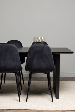 Venture Home Vail Matbord - Svart / Rökt Svart MDF + Polar Matstol - Svarta ben / Svart sammet _6