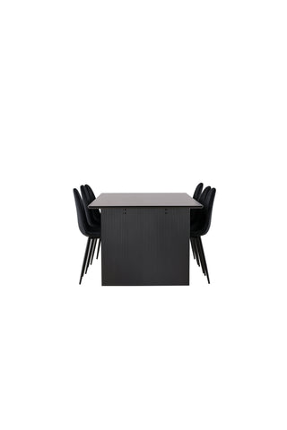 Venture Home Vail Matbord - Svart / Rökt Svart MDF + Polar Matstol - Svarta ben / Svart sammet _6