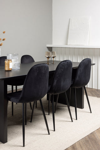 Venture Home Vail Matbord - Svart / Rökt Svart MDF + Polar Matstol - Svarta ben / Svart sammet _6