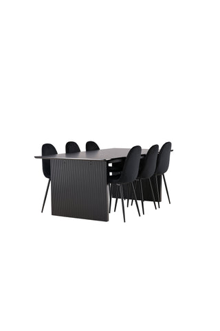 Venture Home Vail Matbord - Svart / Rökt Svart MDF + Polar Matstol - Svarta ben / Svart sammet _6