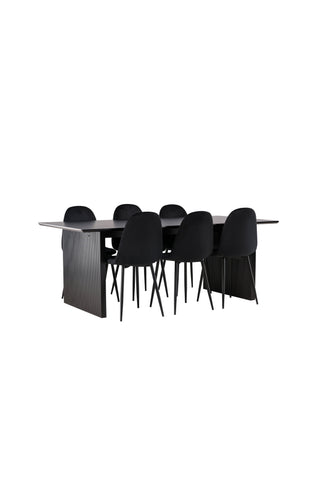 Venture Home Vail Matbord - Svart / Rökt Svart MDF + Polar Matstol - Svarta ben / Svart sammet _6