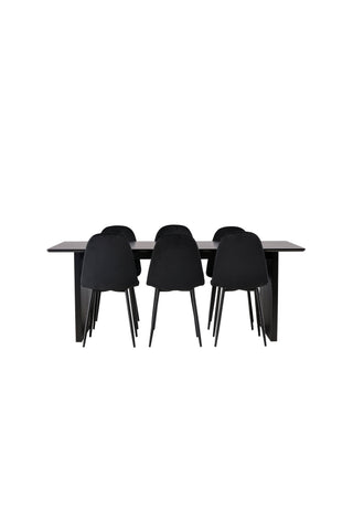 Venture Home Vail Matbord - Svart / Rökt Svart MDF + Polar Matstol - Svarta ben / Svart sammet _6