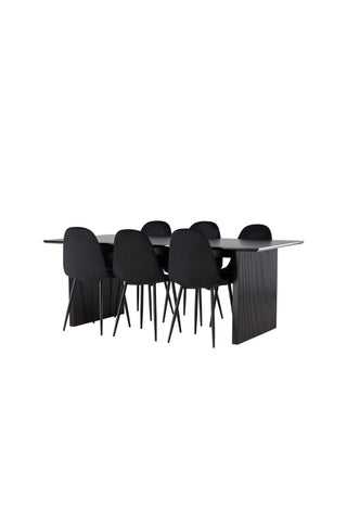 Venture Home Vail Matbord - Svart / Rökt Svart MDF + Polar Matstol - Svarta ben / Svart sammet _6