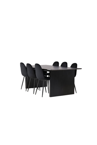 Venture Home Vail Matbord - Svart / Rökt Svart MDF + Polar Matstol - Svarta ben / Svart sammet _6
