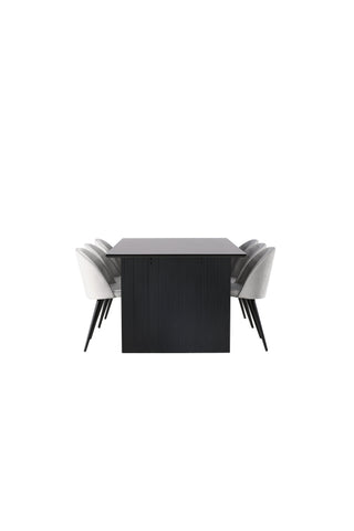Venture Home Vail Matbord - Svart / Rökt Svart MDF + Polar Matstol - Svarta ben / Beige sammet _6