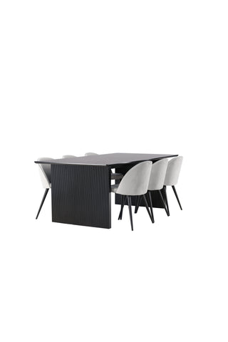 Venture Home Vail Matbord - Svart / Rökt Svart MDF + Matstol i sammet - Ljusgrå / Svart _6