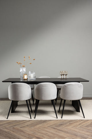 Venture Home Vail Matbord - Svart / Rökt Svart MDF + Matstol i sammet - Ljusgrå / Svart _6