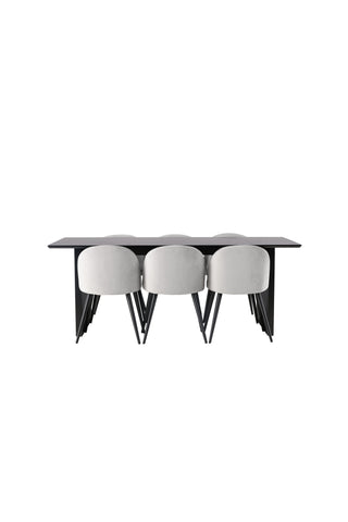 Venture Home Vail Matbord - Svart / Rökt Svart MDF + Matstol i sammet - Ljusgrå / Svart _6