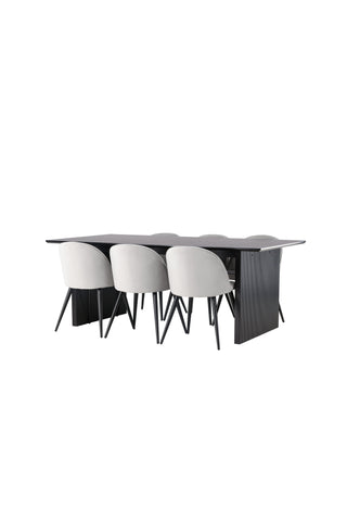 Venture Home Vail Matbord - Svart / Rökt Svart MDF + Matstol i sammet - Ljusgrå / Svart _6