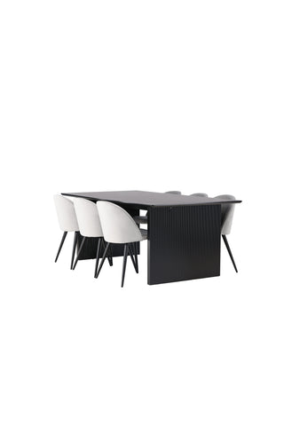 Venture Home Vail Matbord - Svart / Rökt Svart MDF + Matstol i sammet - Ljusgrå / Svart _6