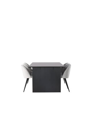 Venture Home Vail Matbord - Svart / Rökt Svart MDF + Matstol i sammet - Ljusgrå / Svart _6