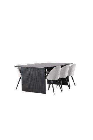 Venture Home Vail Matbord - Svart / Rökt Svart MDF + Matstol i sammet - Ljusgrå / Svart _6