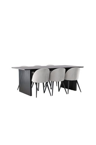 Venture Home Vail Matbord - Svart / Rökt Svart MDF + Matstol i sammet - Ljusgrå / Svart _6