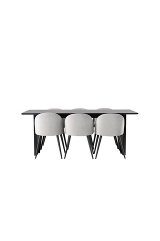 Venture Home Vail Matbord - Svart / Rökt Svart MDF + Matstol i sammet - Ljusgrå / Svart _6