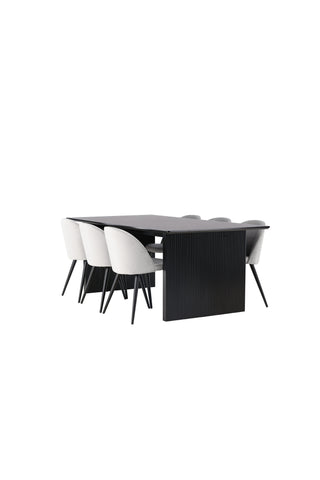 Venture Home Vail Matbord - Svart / Rökt Svart MDF + Matstol i sammet - Ljusgrå / Svart _6
