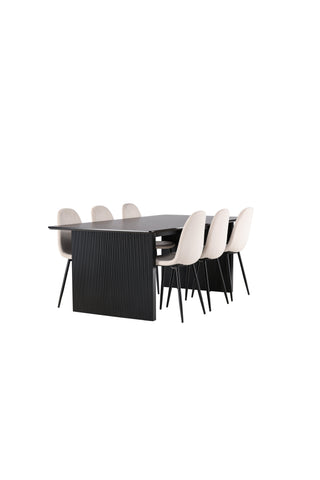 Venture Home Vail Matbord - Svart / Rökt Svart MDF + Polar Matstol - Svarta ben / Beige sammet _6