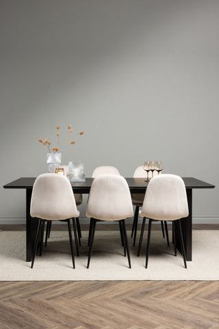 Venture Home Vail Matbord - Svart / Rökt Svart MDF + Polar Matstol - Svarta ben / Beige sammet _6