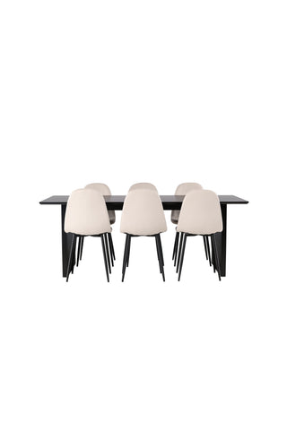 Venture Home Vail Matbord - Svart / Rökt Svart MDF + Polar Matstol - Svarta ben / Beige sammet _6