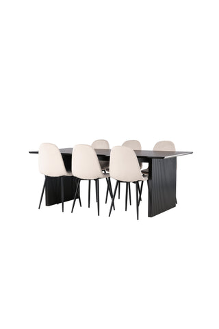 Venture Home Vail Matbord - Svart / Rökt Svart MDF + Polar Matstol - Svarta ben / Beige sammet _6