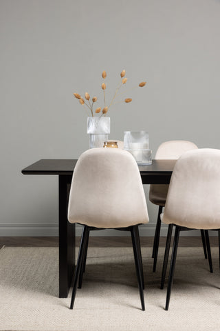 Venture Home Vail Matbord - Svart / Rökt Svart MDF + Polar Matstol - Svarta ben / Beige sammet _6