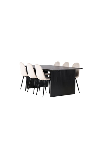 Venture Home Vail Matbord - Svart / Rökt Svart MDF + Polar Matstol - Svarta ben / Beige sammet _6