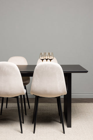 Venture Home Vail Matbord - Svart / Rökt Svart MDF + Polar Matstol - Svarta ben / Beige sammet _6