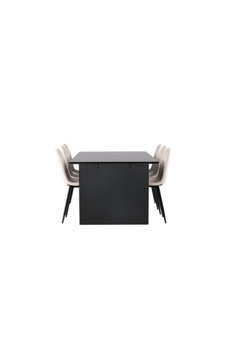 Venture Home Vail Matbord - Svart / Rökt Svart MDF + Polar Matstol - Svarta ben / Beige sammet _6
