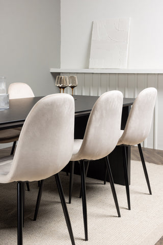 Venture Home Vail Matbord - Svart / Rökt Svart MDF + Polar Matstol - Svarta ben / Beige sammet _6