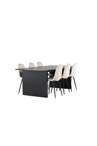 Venture Home Vail Matbord - Svart / Rökt Svart MDF + Polar Matstol - Svarta ben / Beige sammet _6