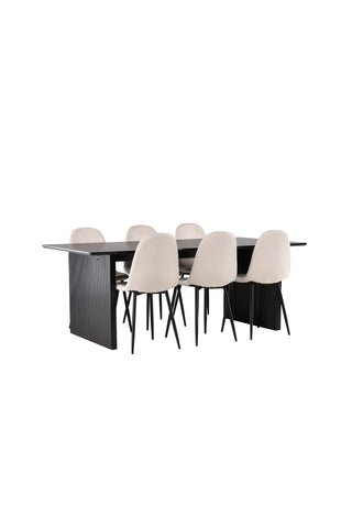 Venture Home Vail Matbord - Svart / Rökt Svart MDF + Polar Matstol - Svarta ben / Beige sammet _6