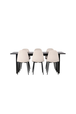 Venture Home Vail Matbord - Svart / Rökt Svart MDF + Polar Matstol - Svarta ben / Beige sammet _6