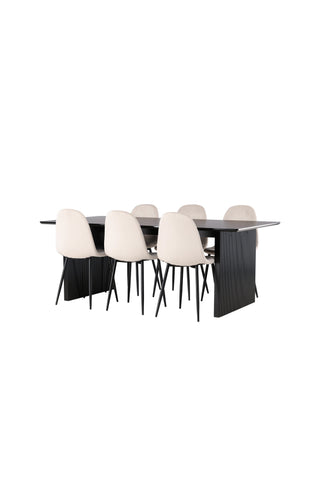 Venture Home Vail Matbord - Svart / Rökt Svart MDF + Polar Matstol - Svarta ben / Beige sammet _6