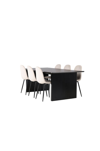 Venture Home Vail Matbord - Svart / Rökt Svart MDF + Polar Matstol - Svarta ben / Beige sammet _6