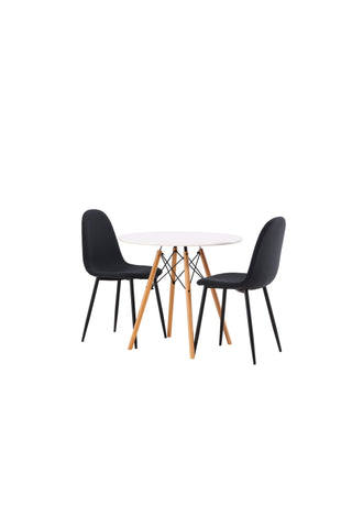 Venture Home Danburi Matbord - Woodlook / Woodlook MDF +Polar Matstol - Svarta Ben - Svart Tyg _2