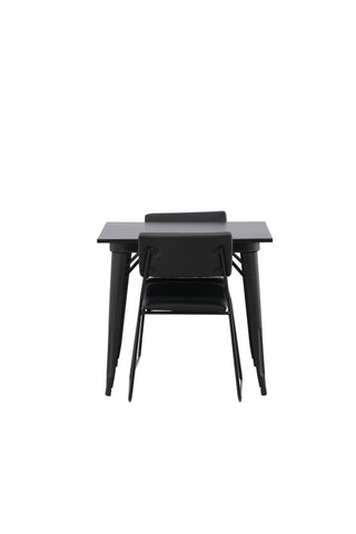 Venture Home Tempe Matbord - Svart / Svart MDF + Polar Matstol - Svarta ben / Svart sammet _2