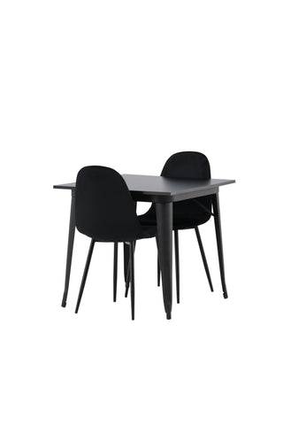 Venture Home Tempe Matbord - Svart / Svart MDF + Polar Matstol - Svarta ben / Svart sammet _2