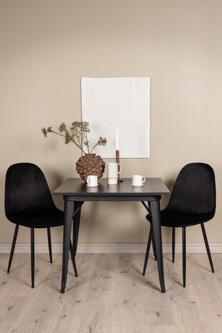 Venture Home Tempe Matbord - Svart / Svart MDF + Polar Matstol - Svarta ben / Svart sammet _2