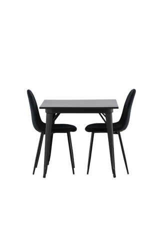 Venture Home Tempe Matbord - Svart / Svart MDF + Polar Matstol - Svarta ben / Svart sammet _2