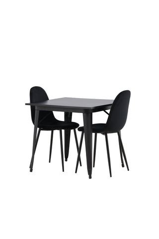 Venture Home Tempe Matbord - Svart / Svart MDF + Polar Matstol - Svarta ben / Svart sammet _2