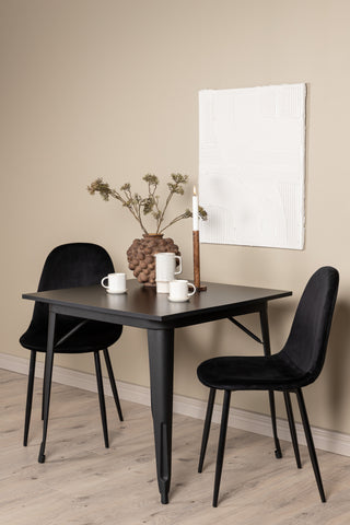 Venture Home Tempe Matbord - Svart / Svart MDF + Polar Matstol - Svarta ben / Svart sammet _2