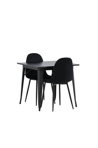 Venture Home Tempe Matbord - Svart / Svart MDF + Polar Matstol - Svarta ben / Svart sammet _2