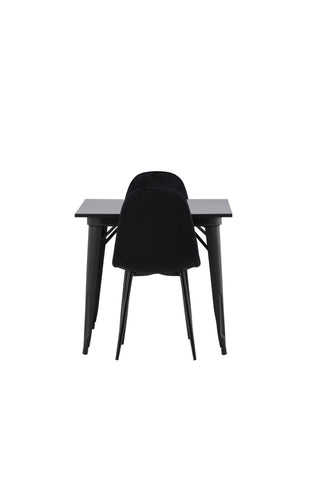 Venture Home Tempe Matbord - Svart / Svart MDF + Polar Matstol - Svarta ben / Svart sammet _2