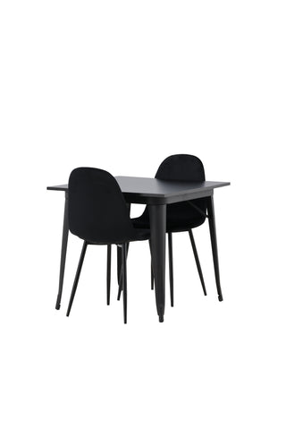 Venture Home Tempe Matbord - Svart / Svart MDF + Polar Matstol - Svarta ben / Svart sammet _2
