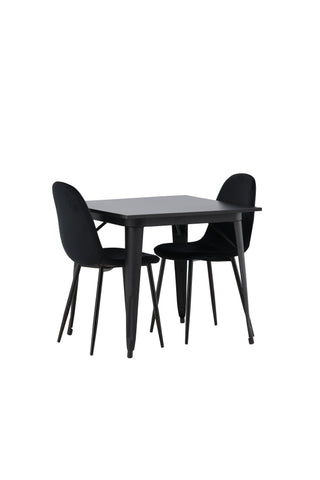 Venture Home Tempe Matbord - Svart / Svart MDF + Polar Matstol - Svarta ben / Svart sammet _2